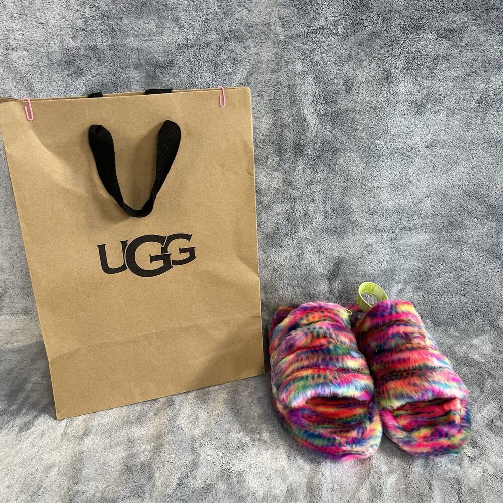 UGG Fluff Yeah Pixelate slingback slippers multicolor faux-shearling Size 5 NEW